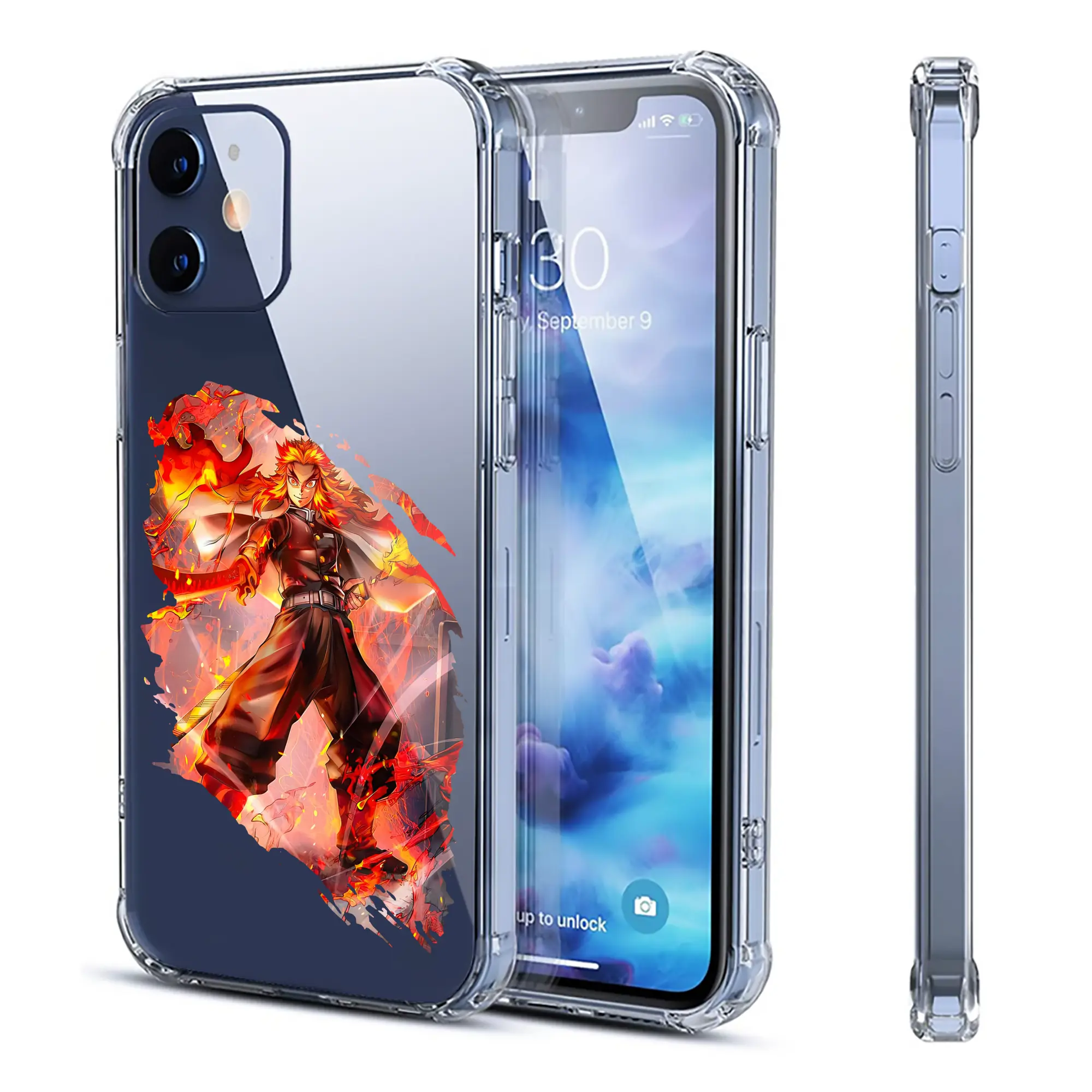 鬼滅の刃 グッズ,煉獄 杏寿郎 - IPhone 12シリーズ対応 ・ 透明スマホケース ・ クリアソフトケース ・ TPU素材 ・ 耐衝撃 ・ 高密着 ・ 防汚 防指紋 ・ 簡単着脱